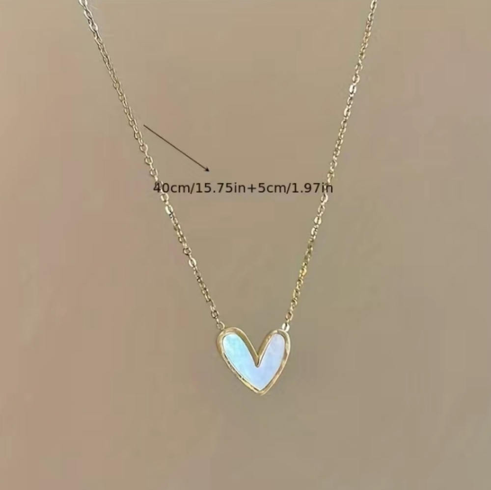 White Heart Gold Pendant Necklace - Picture 3 of 7